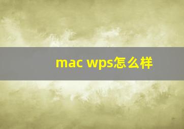 mac wps怎么样